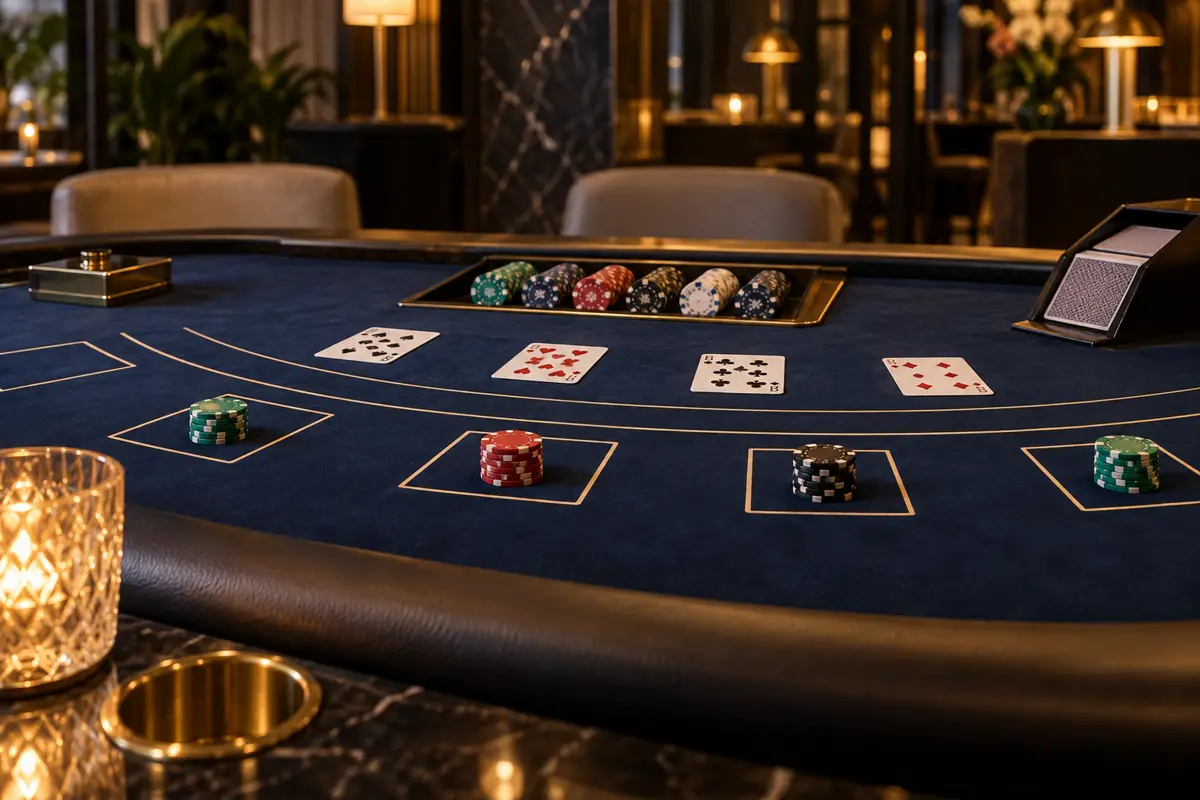 Cartas de blackjack y fichas de casino